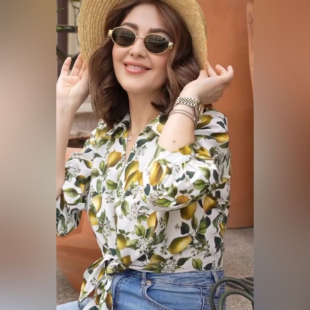 Zara Lemon Patterned Crop Top - White, Yellow And  Green